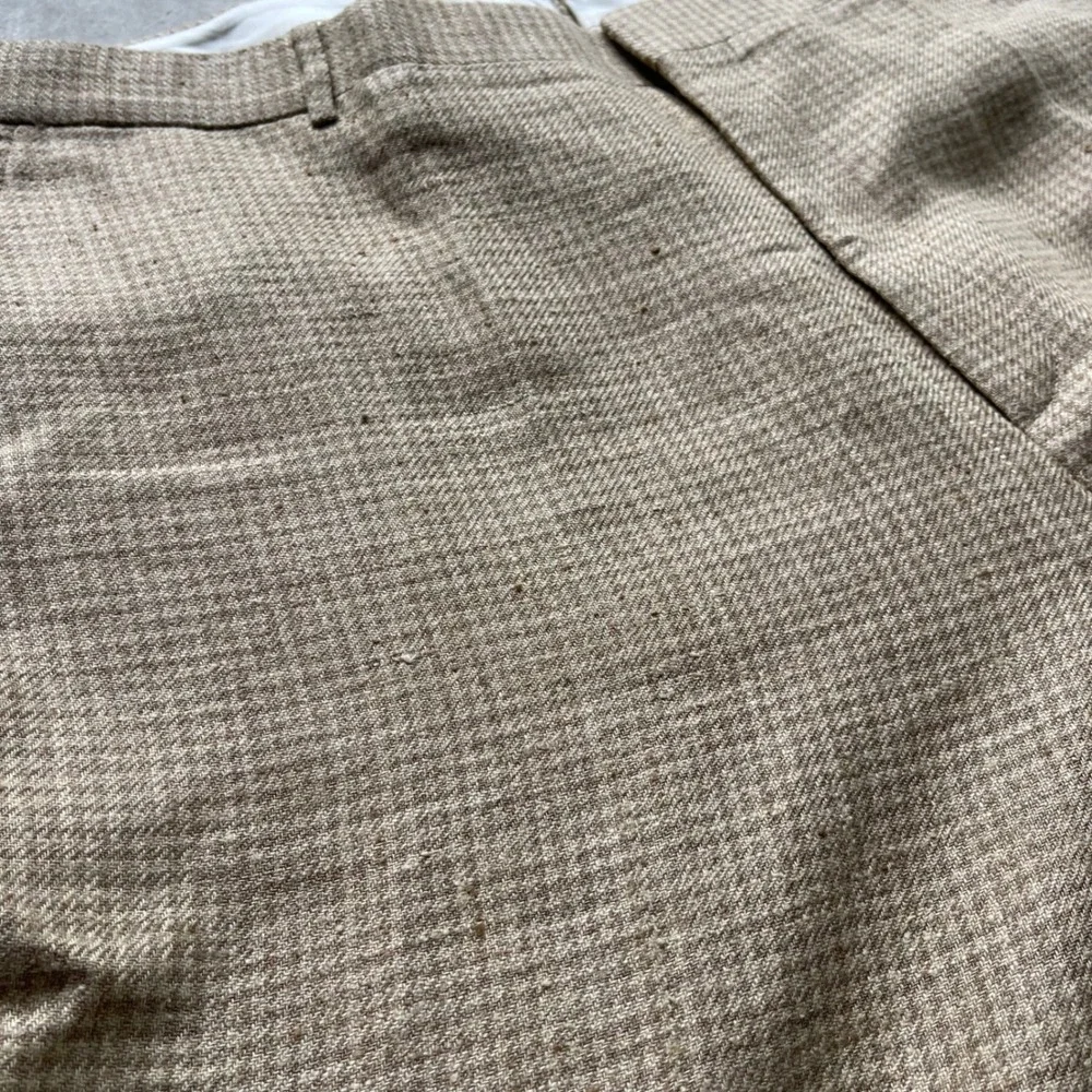 Vintage 80s Polo Ralph Lauren Mens Silk Flax Houndstooth Pants Italy Tan 40R